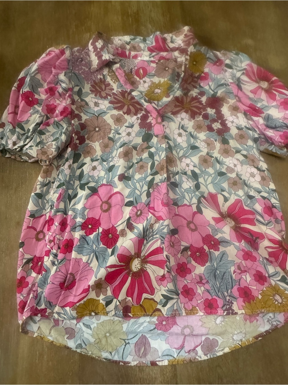 JODIFL Pink Floral Puff-Sleeve Blouse